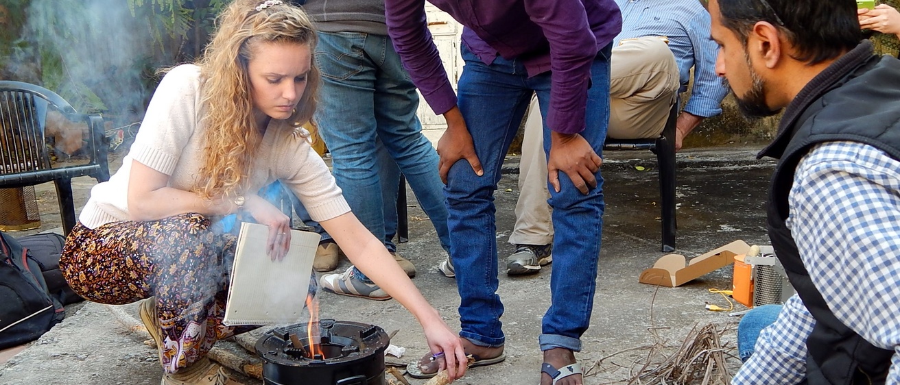 Global Health Studies student testing cook stoves in India